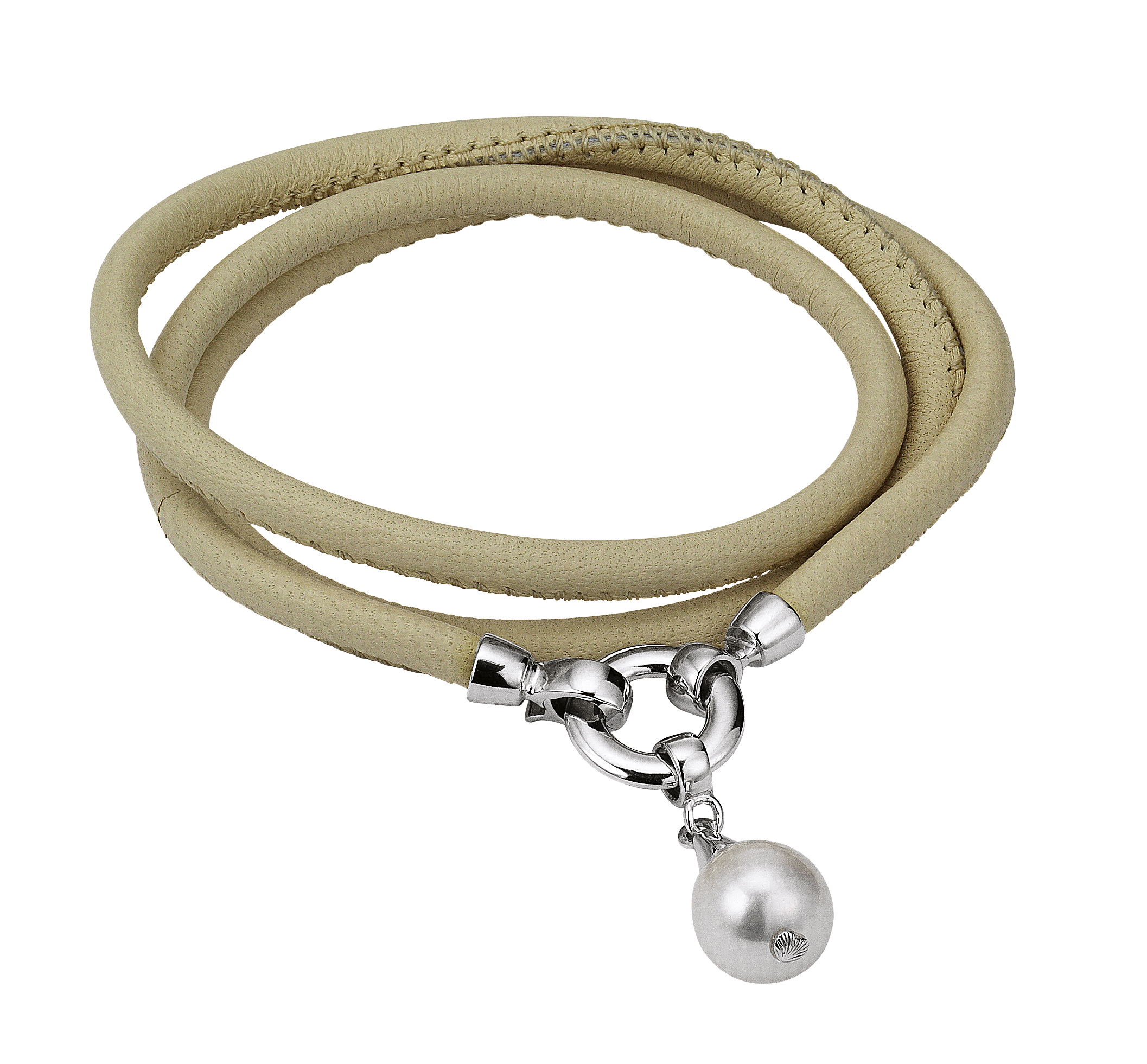 Lederarmband puder mit einer Perle – Süßwasser rund weiß
