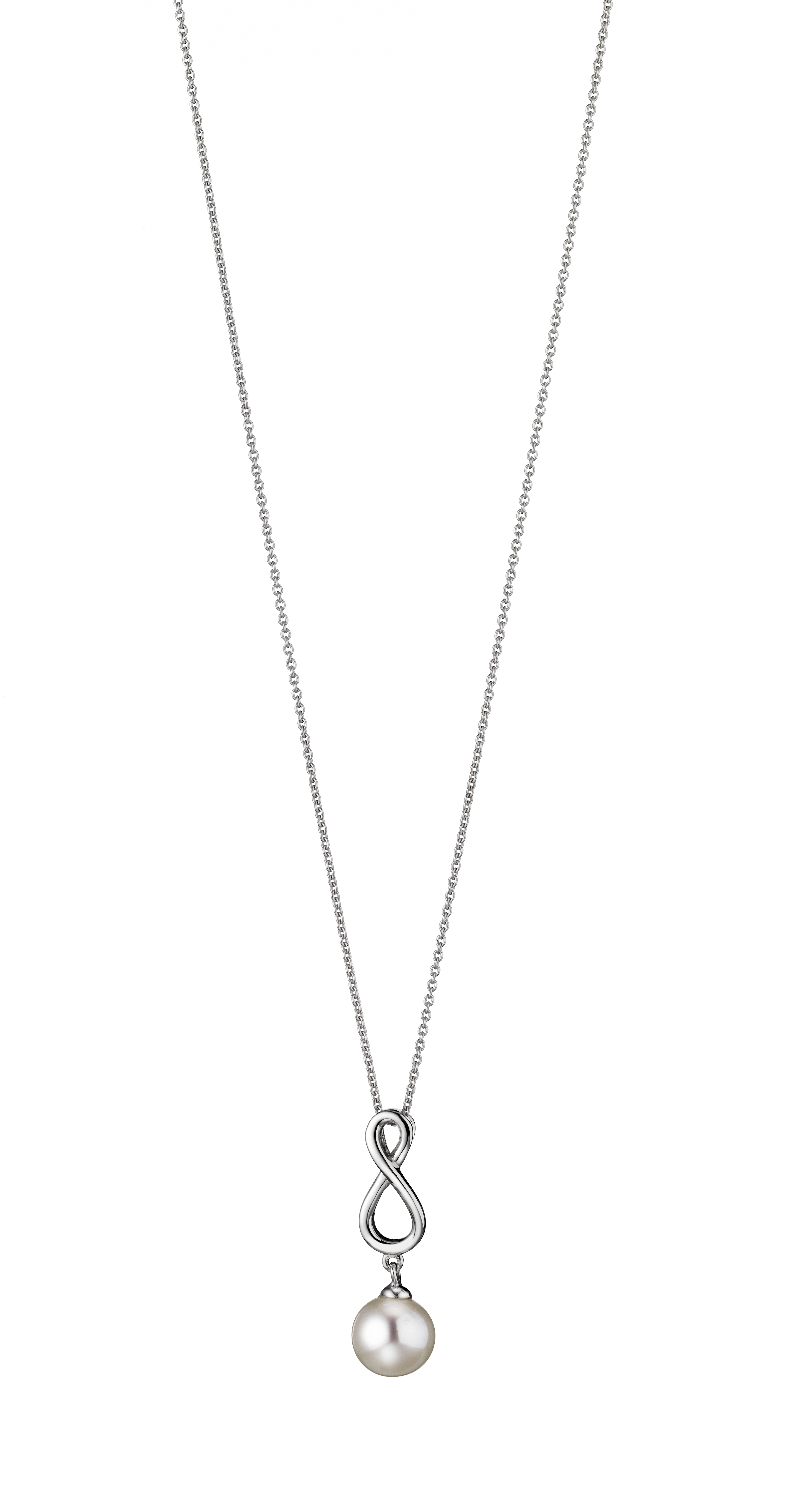 Kette mit Infinity-Anhänger Silber – Süßwasser rund weiß