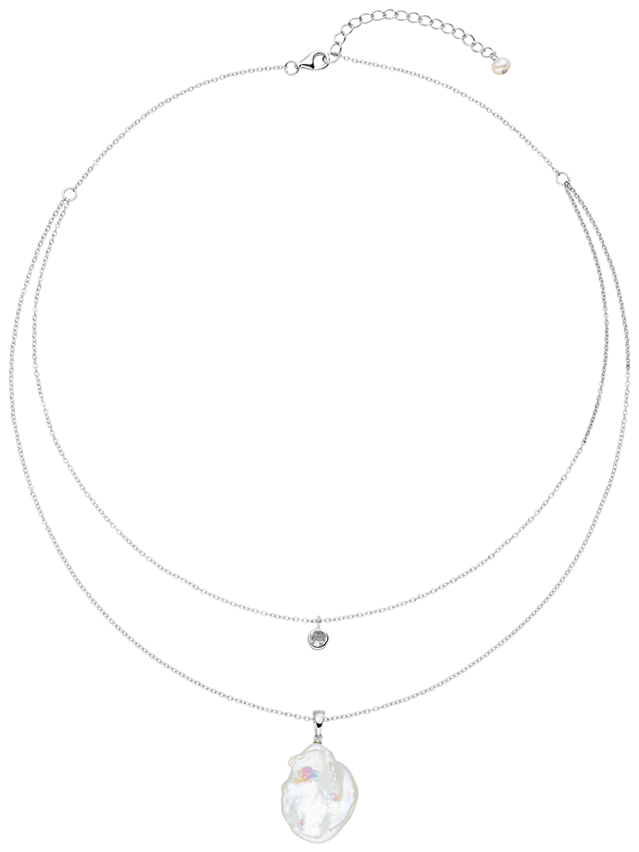 F35-T Kette mit Topaz- und Perlenanhänger Silber – Süßwasser barock weiß