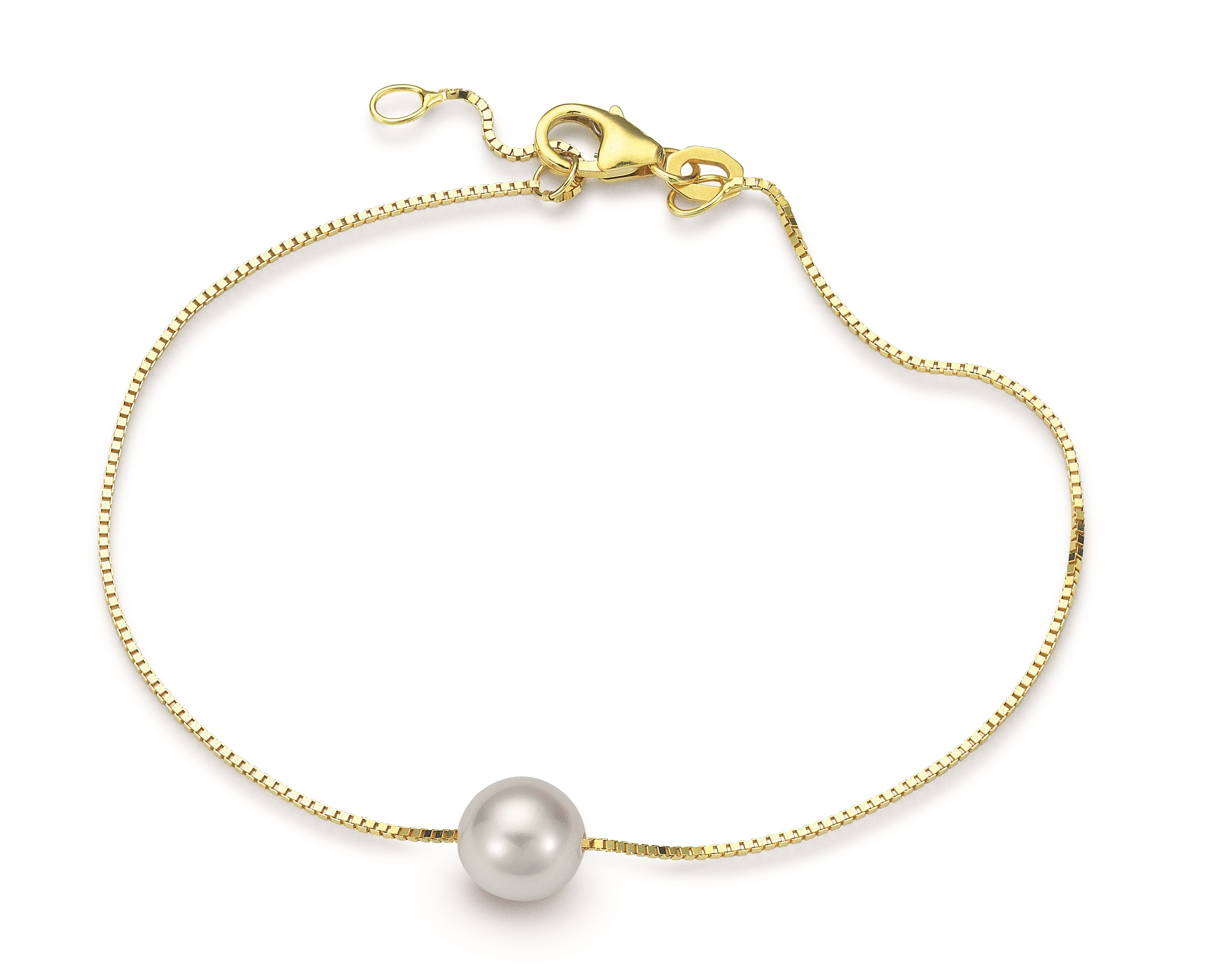 Perlenarmband mit schwebenden Perle Gelbgold - Akoya rund weiß