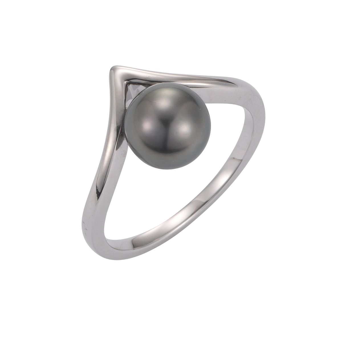 Perlenring Weißgold - Tahiti rund schwarz 8-9 mm