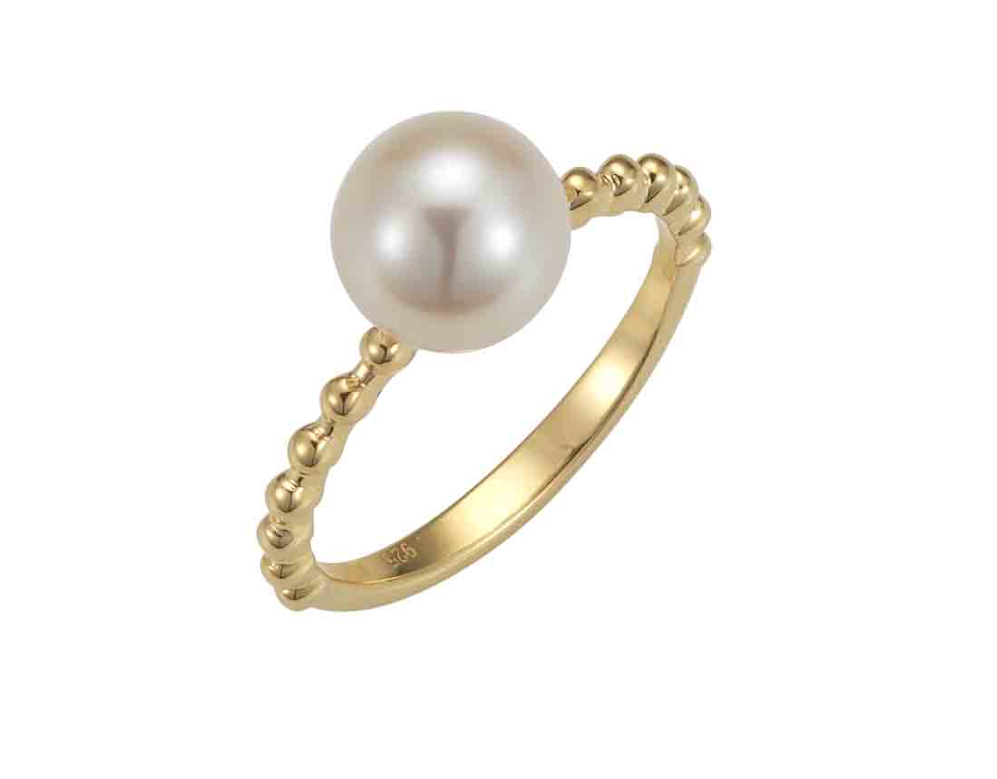 A173 Perlenring mit Kugeldesign Silber gelb vergoldet - Süßwasser rund weiß