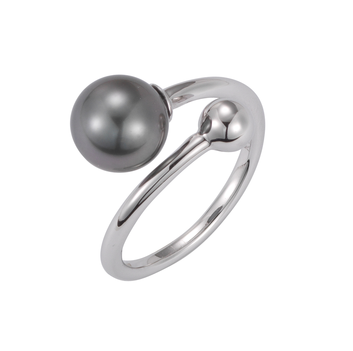 Spiralring mit einer Tahiti-Perle schwarz