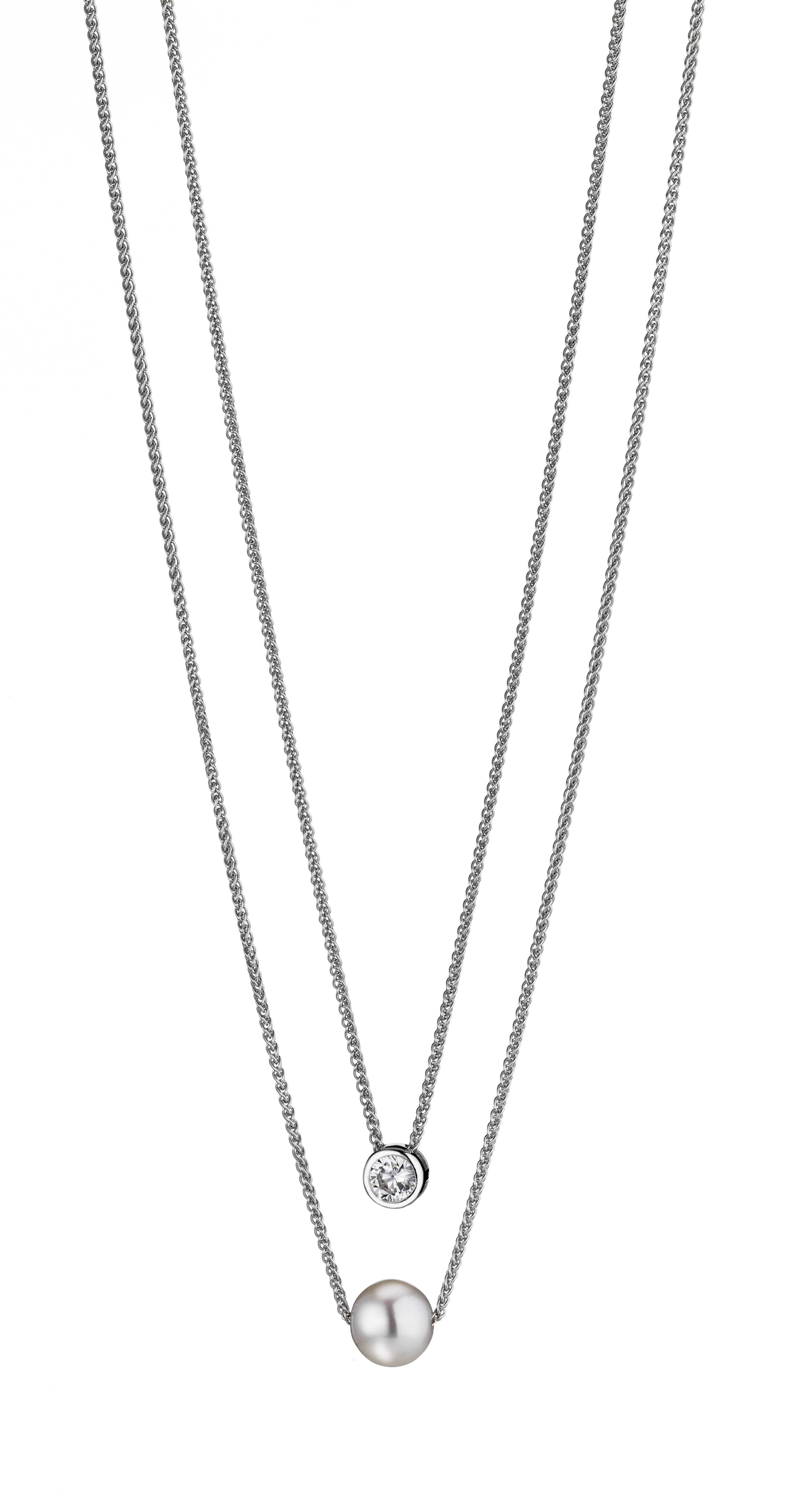 Zweireihiges Collier mit Süßwasserperle und Zirkoniastein weiß