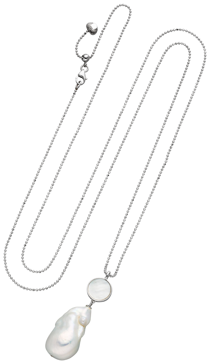 Kette mit Perlenanhänger 90 cm Silber - Süßwasser barock weiß