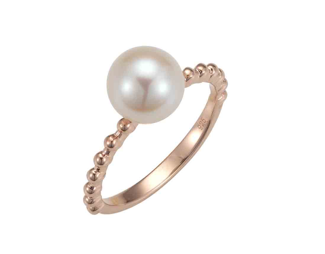 Perlenring mit Kugeldesign Silber rosé vergoldet - Süßwasser rund weiß
