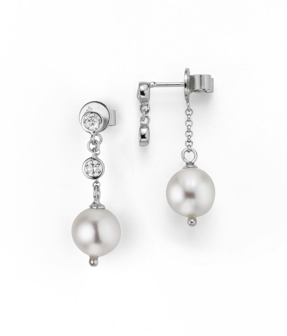 Ohrschmuck aus Ketten, Zirkoniaseinen und Süßwasserperlen