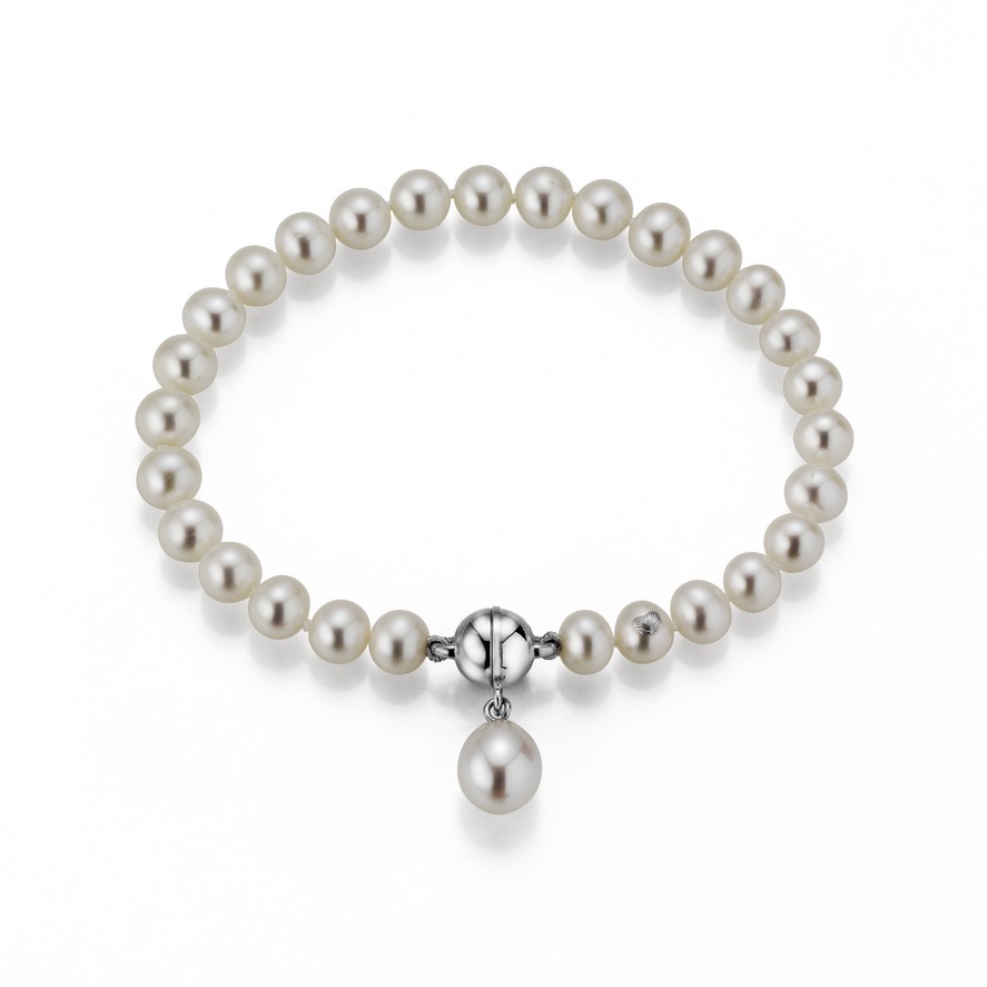 Perlenarmband Süßwasser 8-11 mm rund mit Tropfenanhänger