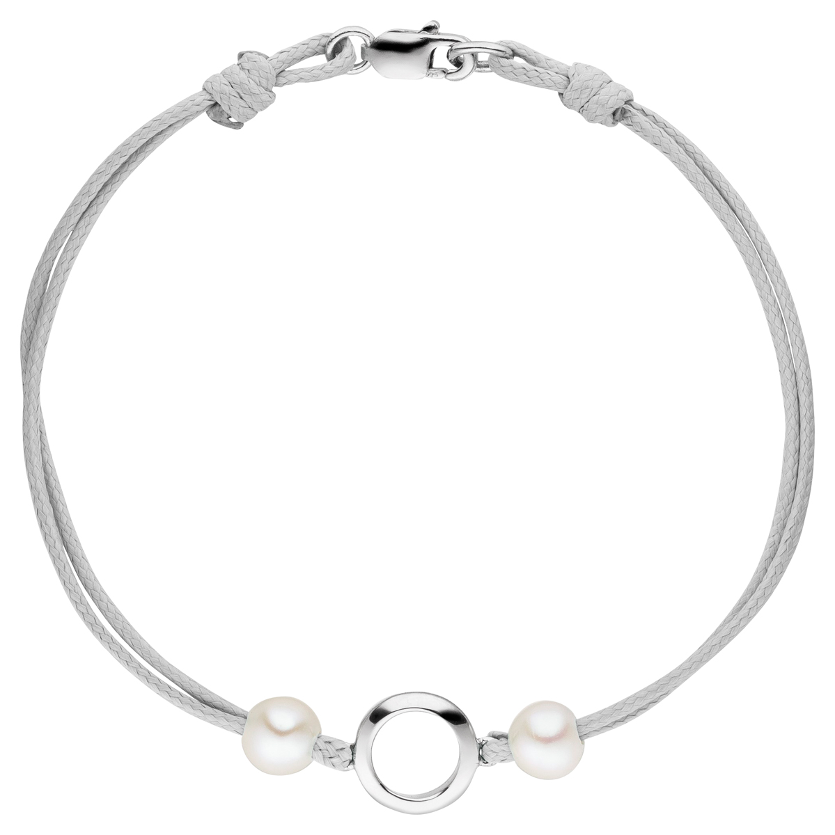 Textilarmband grau mit Süßwasserperlen und einem Kreiselement
