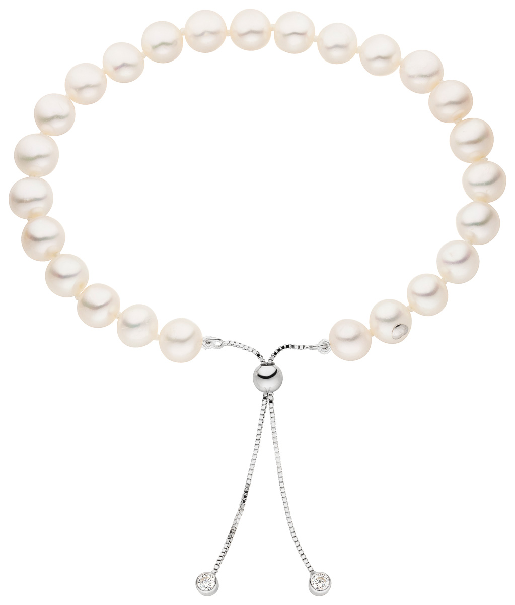 L43 Perlenarmband mit Zirkonia  Silber - Süßwasser rund weiß