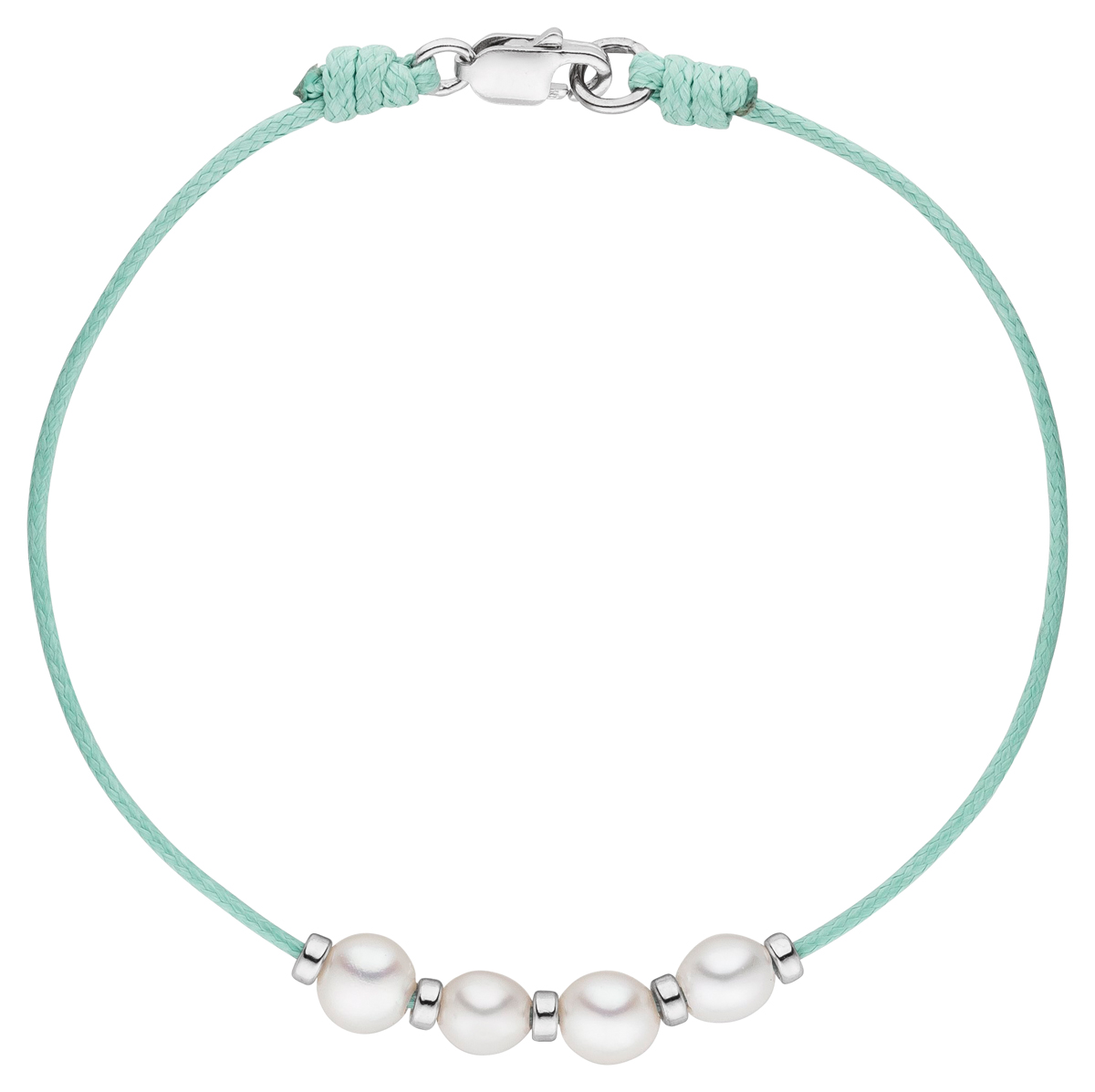 C9-T Textilarmband türkis mit 4 Perlen - Süßwasser coin weiß