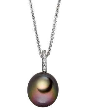 Kette mit Perlenanhänger Silber mit Zirkonia - Tahiti Tropfen schwarz