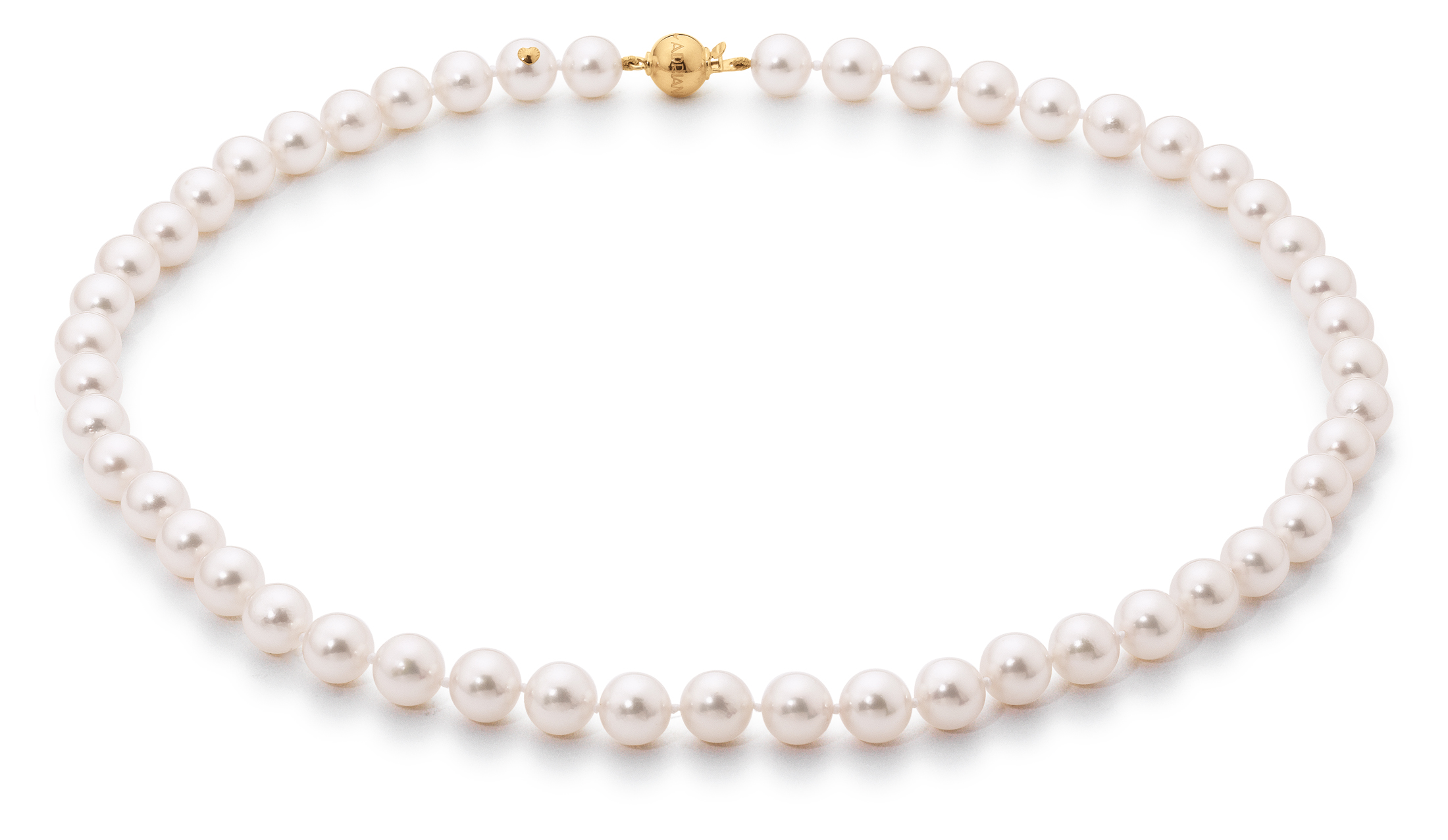Klassische Perlenkette 585/- Gelbgold - Akoya rund weiß -8.5 mm
