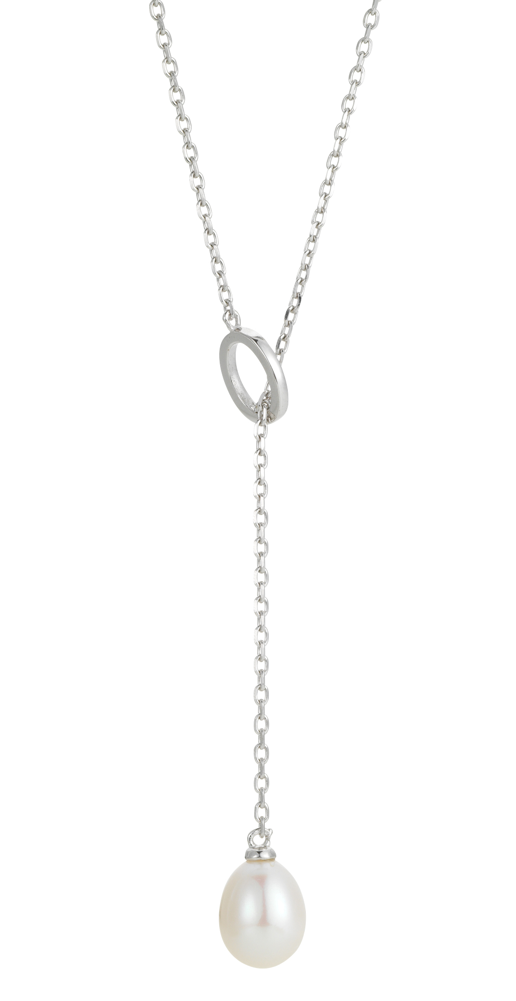 Y-collier mit einer Perle - Süßwasser Tropfen weiß