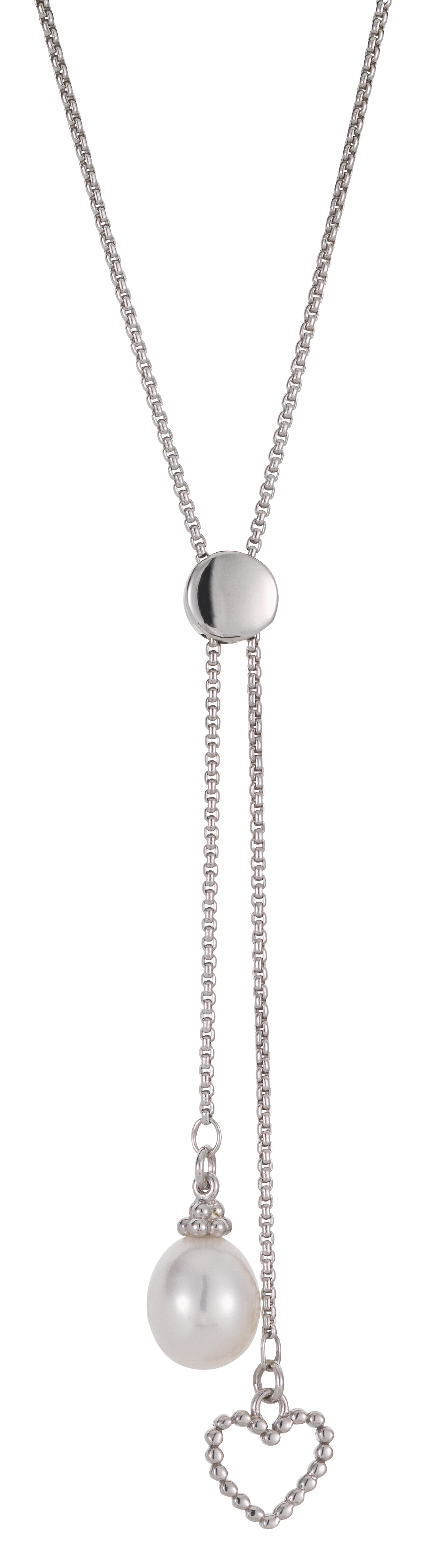X-Collier mit Perle und Herz - Süßwasser Tropfen weiß