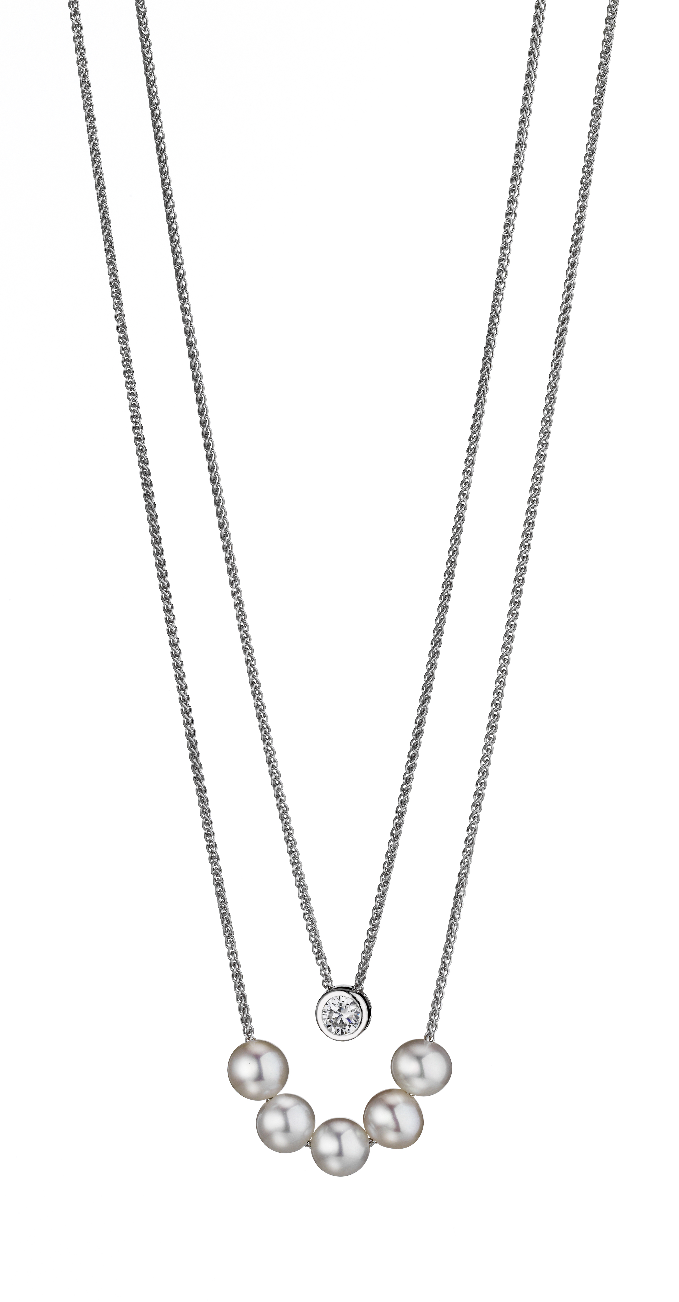 Zweireihiges Collier mit 5 Süßwasserperlen und einem Zirkoniastein