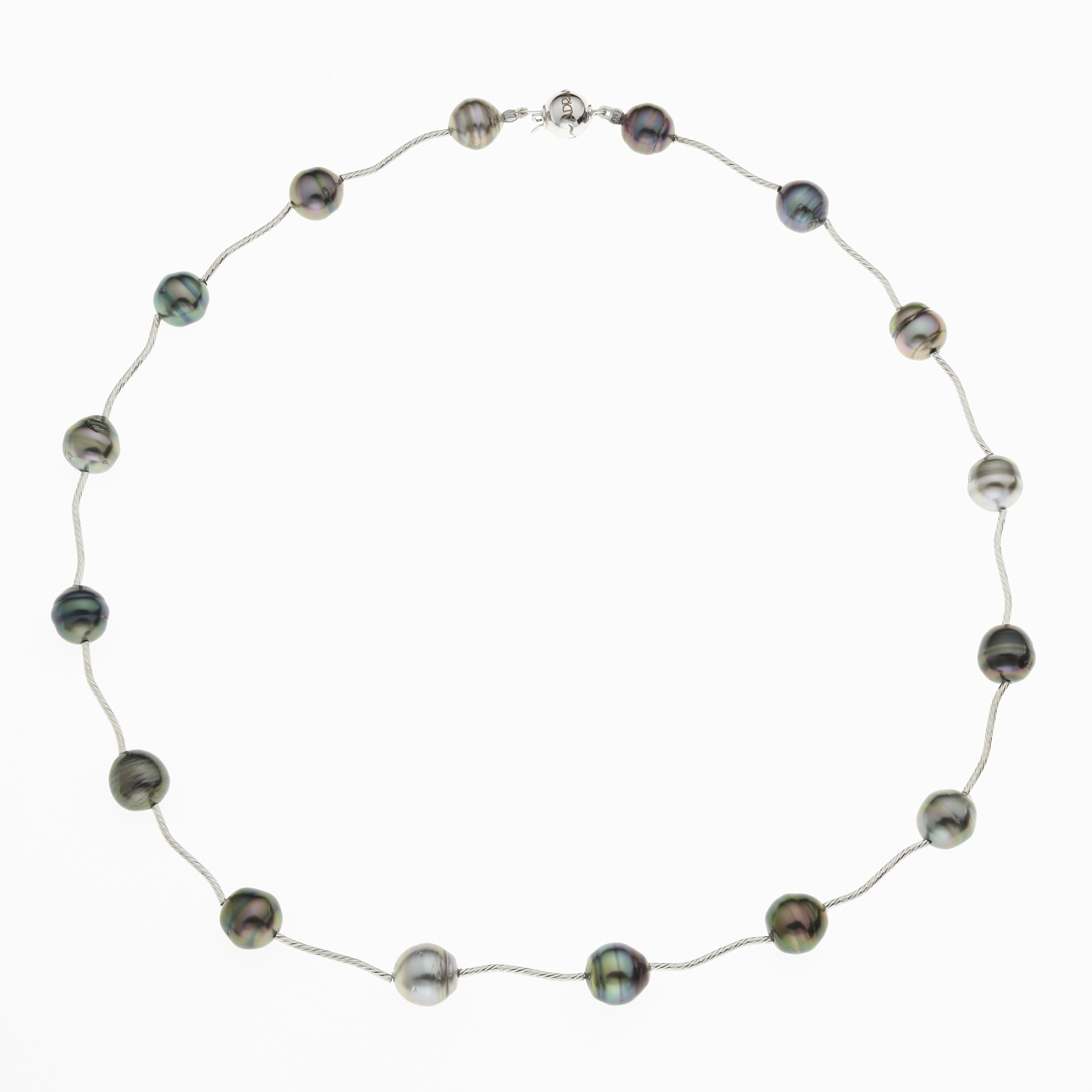 Perlencollier Weißgold - Tahiti barock multicolor 8-10 mm