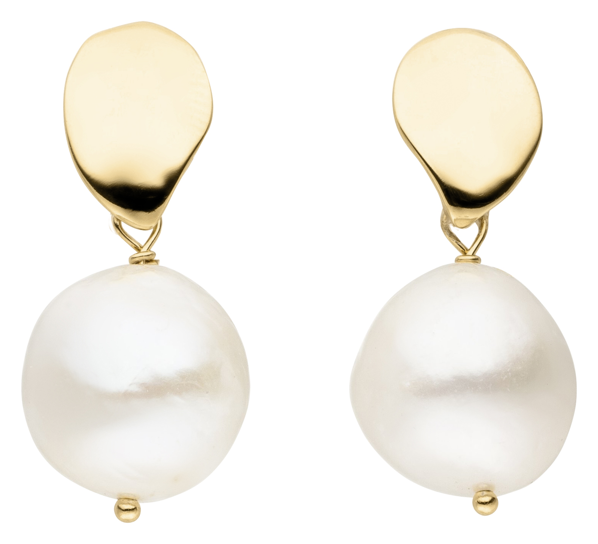 F7 Tropfenohrstecker mit Perle Silber vergoldet - Süßwasser barock weiß
