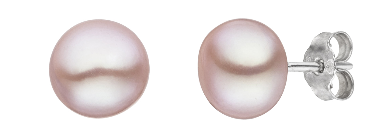 M1-9 Perlenohrstecker Süßwasser 9-10 mm natur ( Rose)