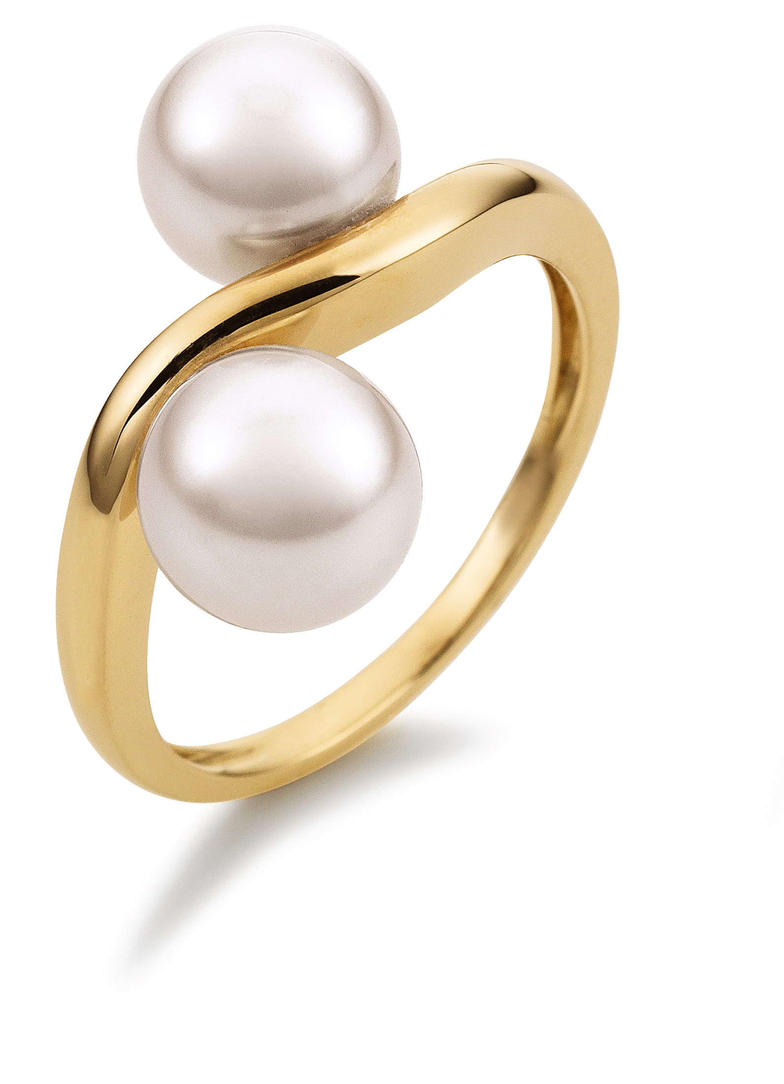 Ring mit Wellendesign und 2 Akoya-Perlen