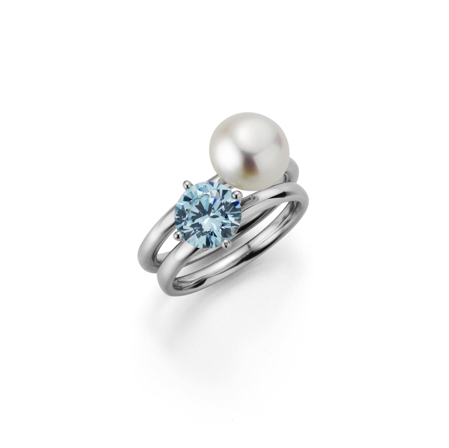 Ring 2-teilig mit Süßwasserperle weiß und Zirkoniastein türkis