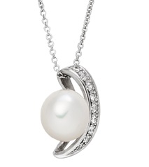 S19_Ausschnitt Kette mit Anhänger in halbkreisform mit Süßwasserperle und Zirkoniasteinen