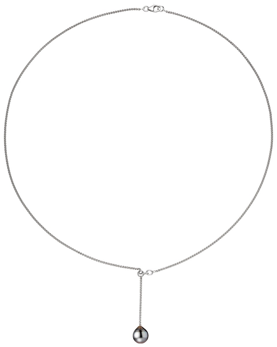 Y-Collier mit einer Perle Silber  - Tahtit Tropfen schwarz