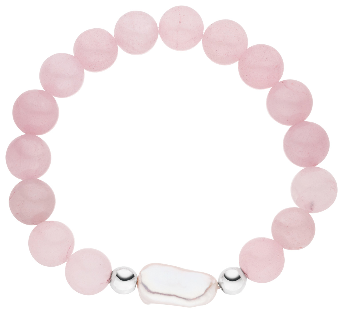 Rosenquarz-Armband mit einer Perle – Süßwasser barock weiß