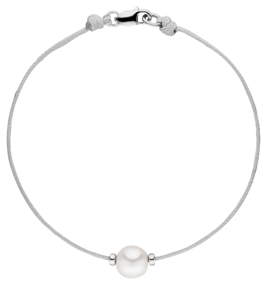 Textilarmband grau mit einer Perle - Süßwasser semiround weiß