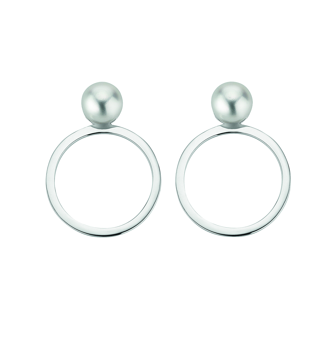 Kreisförmige Perlenohrstecker Silber - Süßwasser Button weiß 8-8,5 mm