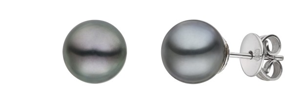 Klassische Perlenohrstecker Silber - Tahiti rund schwarz 8-9 mm