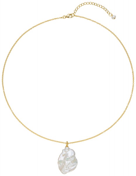 Klassische Kette mit Perlenanhänger Silber vergoldet - Süßwasser barock weiß