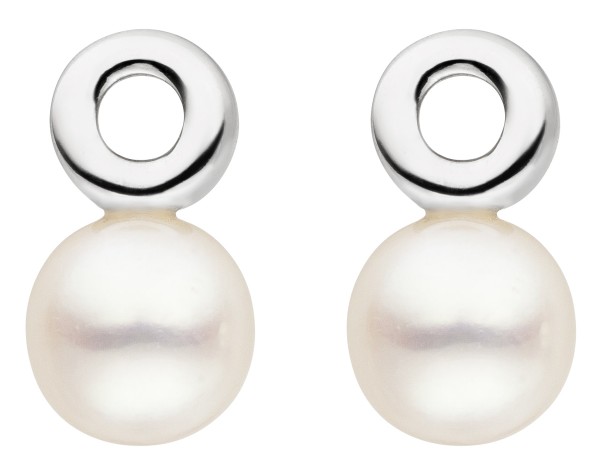 Perlenohrstecker mit Silberkreisen – Süßwasser rund weiß