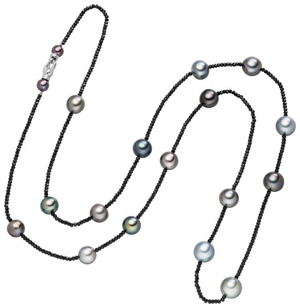 Steinkette mit mehreren Perlen Akoya 6-7 mm, Tahiti 8-11 mm 90 cm 925/- Karabiener