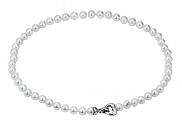 Romantische Perlelenkette Silber 50 cm - Süßwasser rund weiß 7-8 mm