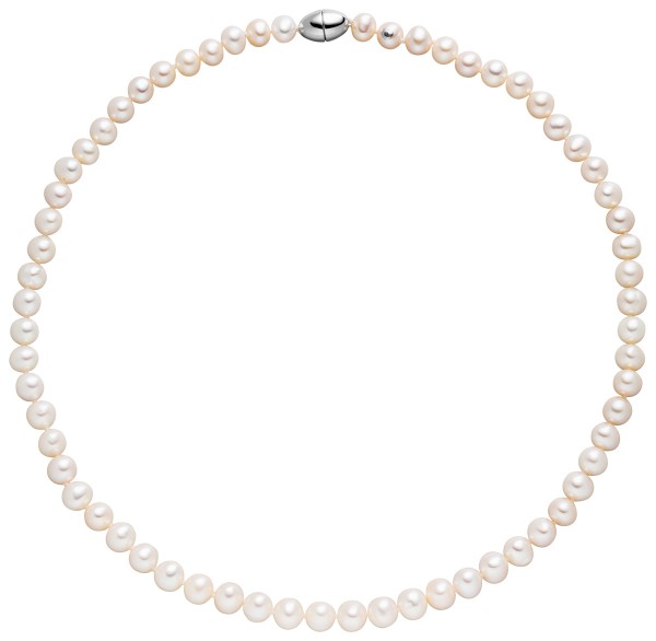 Perlenkette Süßwasser weiß mit ovalen Magnetverschluss