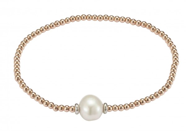 Silberkugelarmband mit einer Perle rosé vergoldet – Süßwasser barock weiß