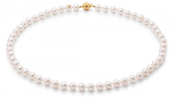 Klassische Perlenkette 585/- Gelbgold - Akoya rund weiß 5-6 mm