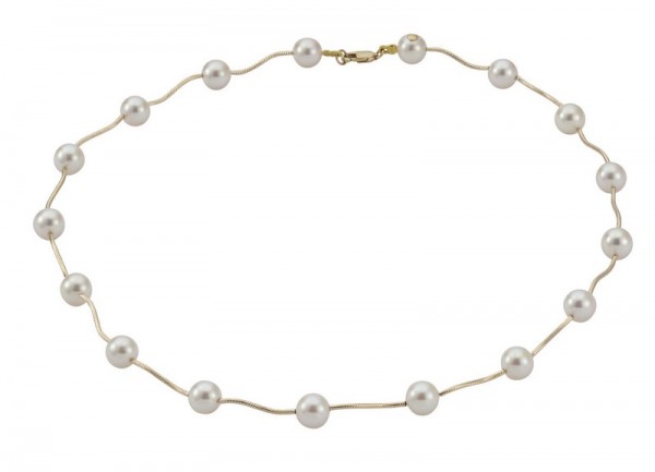 Perlenkette Akoya 7-8 mm gewellt Gelbgold 14 Karat 45 cm
