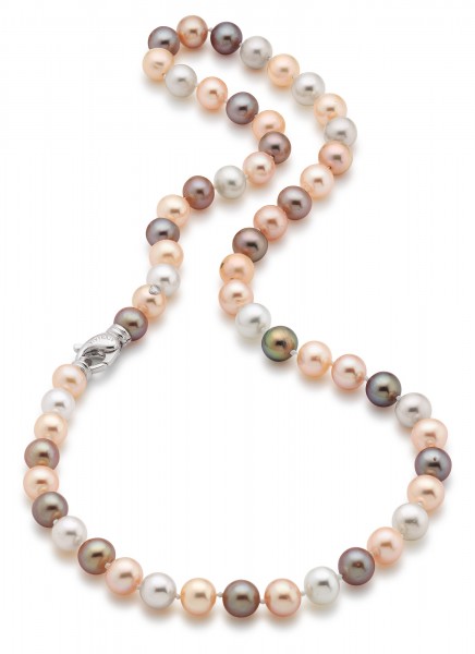 Perlenkette Süßwasser multicolor rund 7-8 mm Silber rhodiniert 45 cm