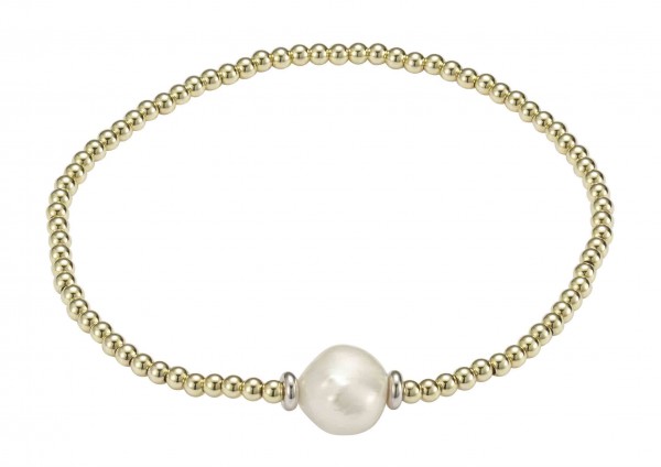 Silberkugelarmband mit einer Perle gelb vergoldet - Süßwasser barock weiß