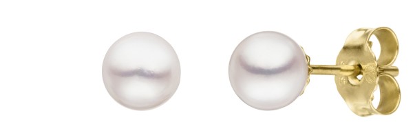 Klassische Perlenohrstecker Gelbgold - Süßwasser Button weiß 5-6 mm
