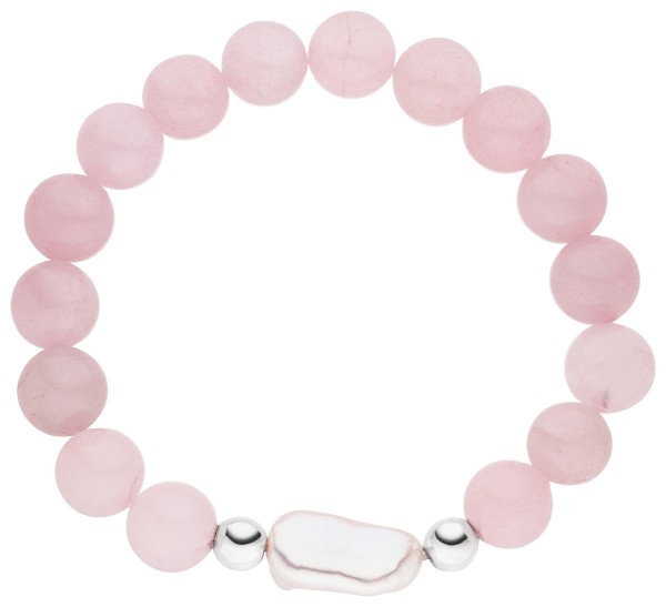 Rosenquarz-Armband mit einer Perle – Süßwasser barock weiß