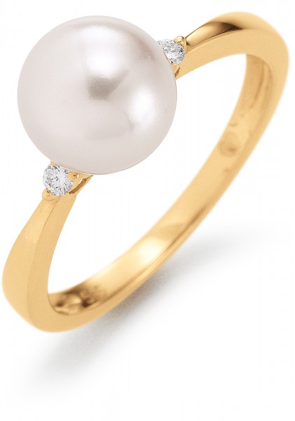 Ring mit einer Akoya-Perle und 2 Diamanten