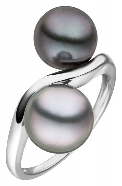 Moderner Ring mit 2 Tahiti-Perlen Weißgold