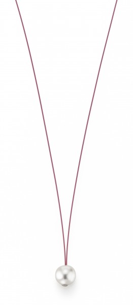 Perlenkette Süßwasser weiss 10-11 mm Edelstahl-Seil pink ca. 78 cm