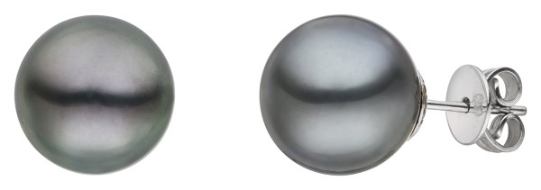 Klassische Perlenohrstecker Silber - Tahiti rund schwarz 9-10 mm