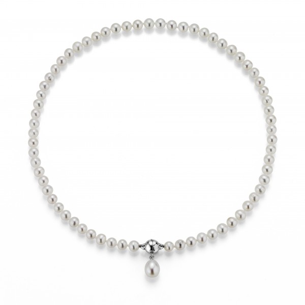 Perlenkette Süßwasser rund und Tropfen mit Einhänger Silber 45 cm