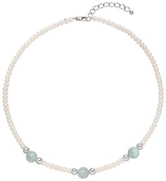 Perlenkette mit Aquamarin -Süßwasser rund weiß