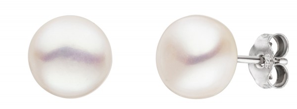 Perlenohrstecker Süßwasser weiss button 9-10 mm